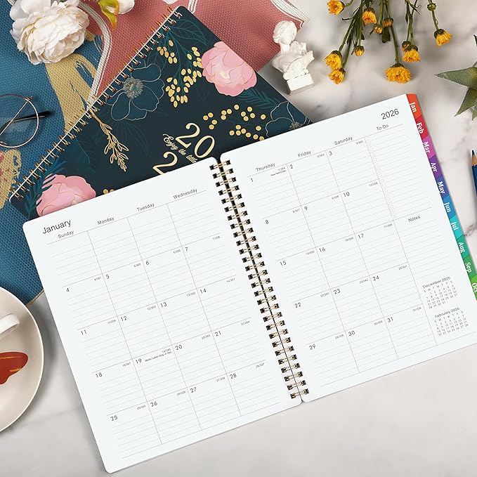 2026 Planner - Planner 2026, January - December 2026, Weekly and Monthly Planner, 9'' x 11", 2026 Calendar Planner, Monthly Tabs, Twin-wire Binding, Back Pocket, Holidays