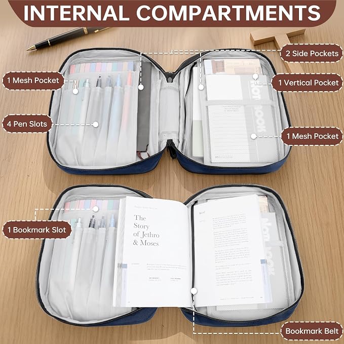 Bible Cover for Men Bible Book Cover Canvas Carrying Case Book Protector Case Large Bible Cover with Durable Handle Bible Study Supplies Accessories Christian Gifts (Blue, Large)