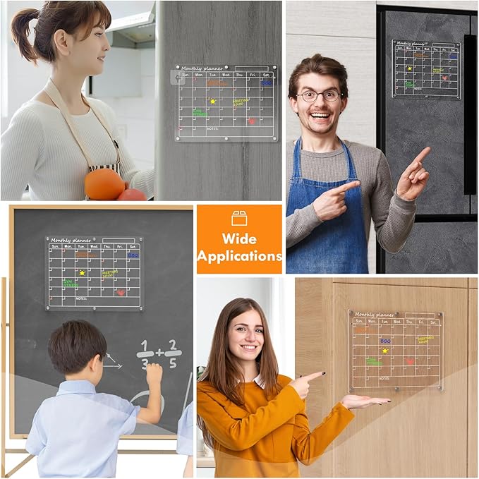 Magnetic Acrylic Calendar for Fridge,2 Pack 11"x15" Clear Fridge Calendar Dry Erase Magnetic Planning Boards Set(Monthly Planner+Blank Memo Board)