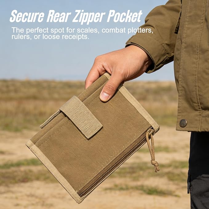 KOSIBATE Tactical Notebook Cover for 5" x 8" Field Notebook, Military Army Greenbook Cover with Hook & Loop Patch Panel, Nylon Durable Organizer with Pen Slots for Work, Outdoor, EDC(Tan)