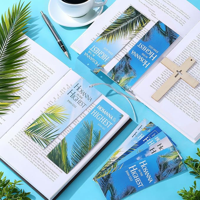 Dispowreath 60 Pcs Hosanna Palm Leaf Bookmarks Lent Easter John 12: 13 Bookmarks Palm Sunday Religious Christian Exchange Gifts for Men Women Church Prizes Party