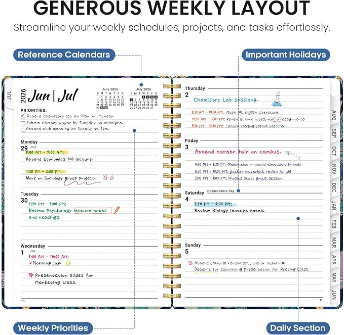 Planner 2026-2027, Academic Year Monthly and Weekly Calendar Planner, Jul 2026 - Jun 2027, Hardcover Teacher Student Planning Agenda book with Tabs, Perfect for School Office Supplies, 6.3" x 8.5" - Midnight Cranes