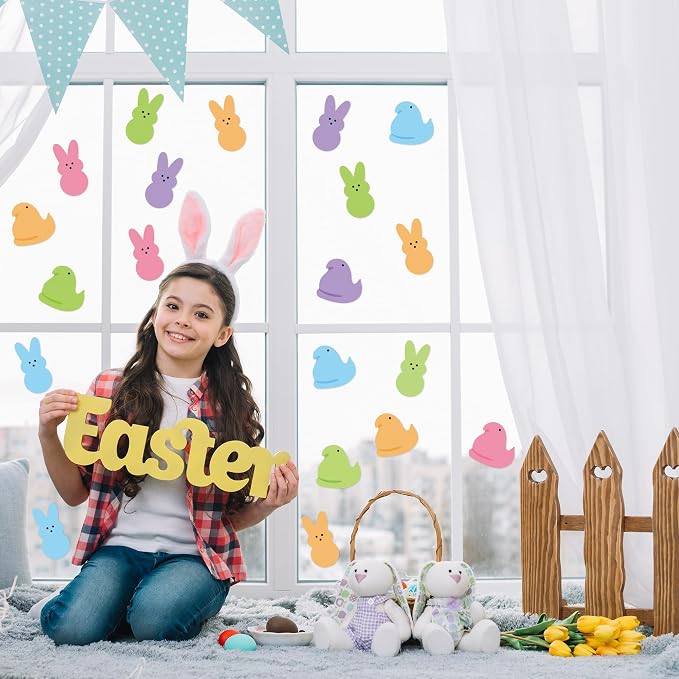 Yopyame Easter Bulletin Board Cutouts - 78pcs Easter Bunny Peeps Rabbit Chick Cutouts Paper Cutting Bulletin Board Decor Bunny Chick Name Tags Cutout Classroom Wall Decor for Kindergarten Preschool