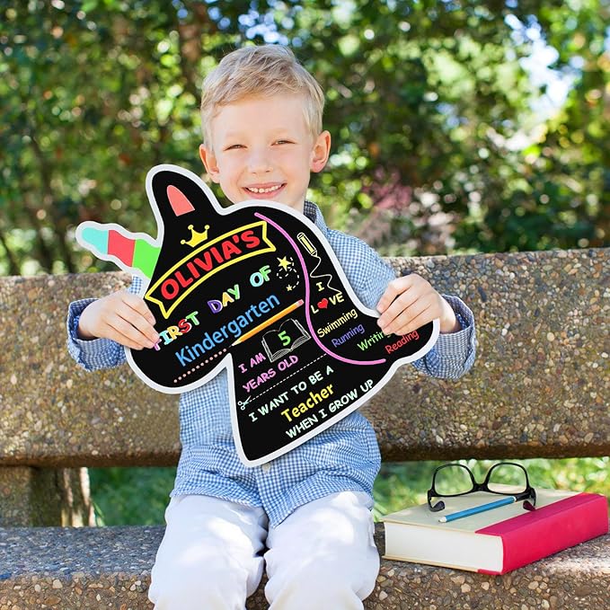 First and Last Day of School Board Reusable, Back to School Chalkboard Sign, Double Sided Preschool Kindergarten Signs for Kids Girls Boys (Cute Unicorn)