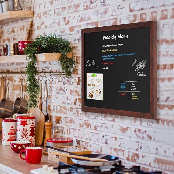 4 THOUGHT Chalk Board 24" x 36", Magnetic Large Chalkboard for Wall Rustic Blackboard Hanging Chalkboards Sign Menu Board for Kitchen Decor Office Home School 4 Markers 8 Magnets, Brown
