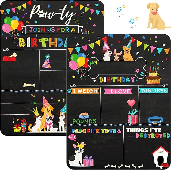 Tenare Dog Birthday Chalkboard Sign Pet Birthday Milestone Board Colorful Puppy Monthly Reusable Double Sided Doggy Chalkboard Sign for Photo Props Party Supplies Decoration 13.7 x 10 Inch
