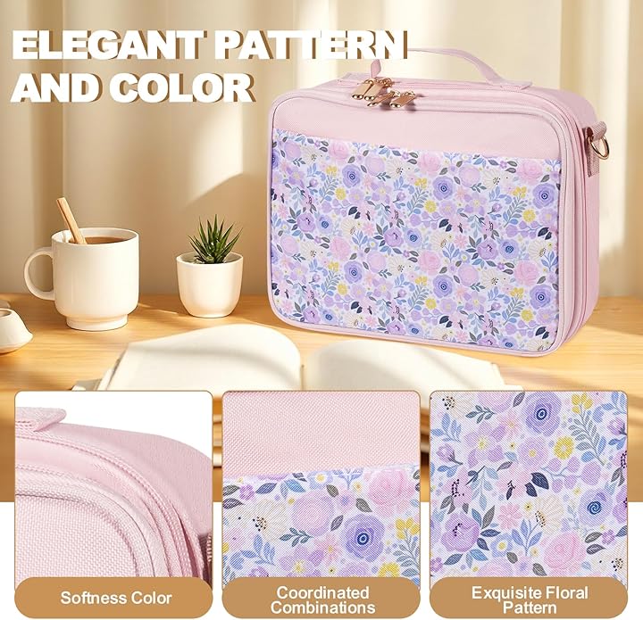 Bible Bag for Girls with 2 Separate Compartments, 600D Oxford Durable case, Fits up to 10.6” Bible, Floral Gift | Two Compartments