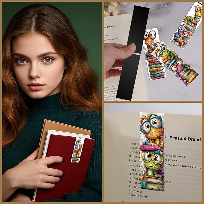 Whimsical Bookworms Magnetic Bookmarks, 30 Pcs Cute Cartoon Worm Book Mark Magnet Clips for Reading Kids, Fun Page Markers for Books School Classroom Stationary Rewards Bookish Gifts