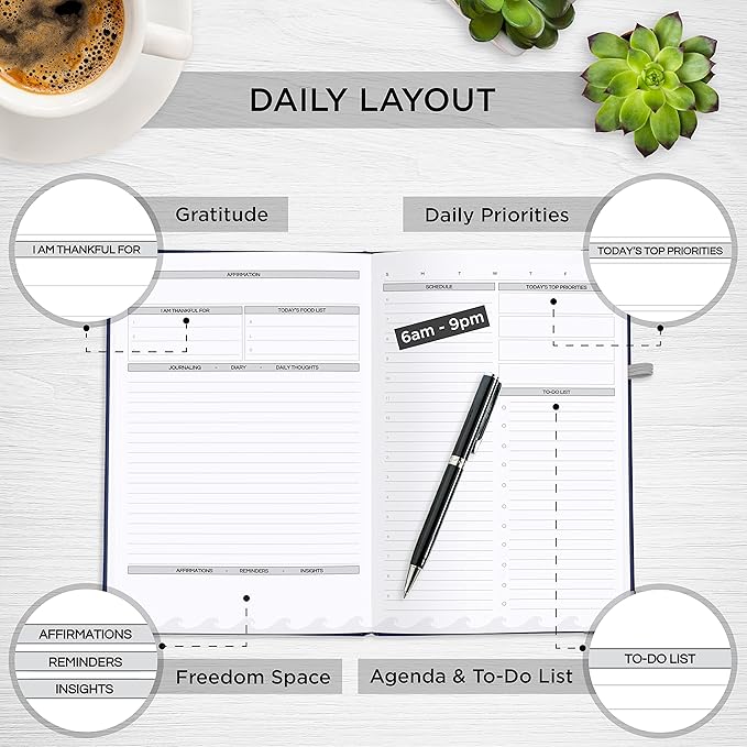 Closeout Edition Live Whale - 90 Day Organizer Mindfulness Journal for Busy People - Pink Personal Scheduler for Goal Setting | Focus with Notes & Journaling | Goal Setter Journal (Pink/Grey)