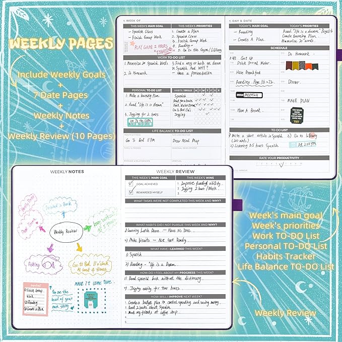 Undated Academic Planner Hardcover (5.5x8.5") - Flexible Weekly & Monthly Organizer with Stickers, Productivity Journal for Students & Professionals(Turquoise)