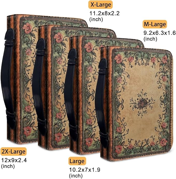 Retro Style Bible Book Cover Flower Bible Book Carrying Case Christianity Bible Accessories Bible Case Girls Bible Bags-Size：2XL