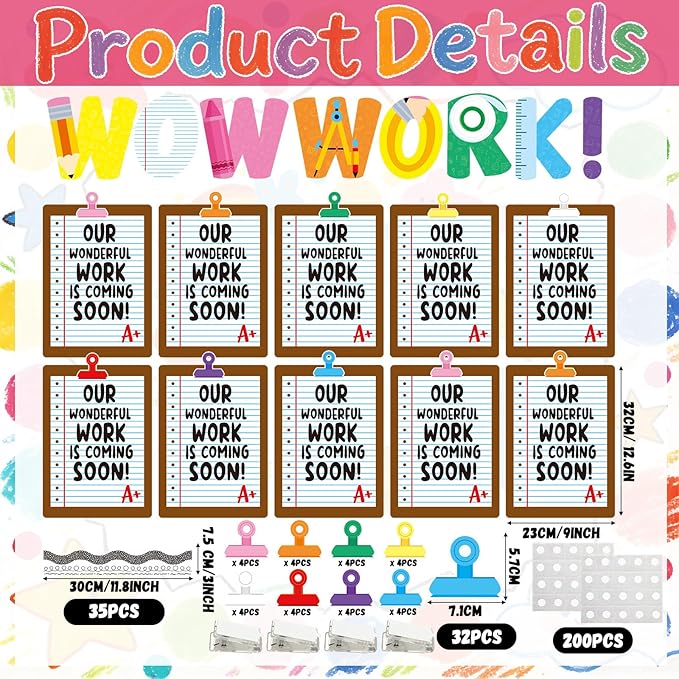 Mooliwe 139 Pcs Student Work Display Bulletin Board Composition Notebook Paper Classroom Decoration Wow Work Cutouts with Clipnames Display Classroom Wall Decor for Teachers Back to School Supplies