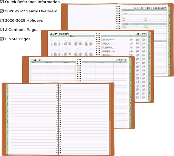 2026 Planner - Planner 2026 Weekly and Monthly, 11.38'' x 8.74'', 2026 Calendar Leather Planner, JAN 2026 - DEC 2026, Daily Hourly Appointment Book, To Do List, Monthly Tabs, Faux Soft Leather, Back Pockets - Brown