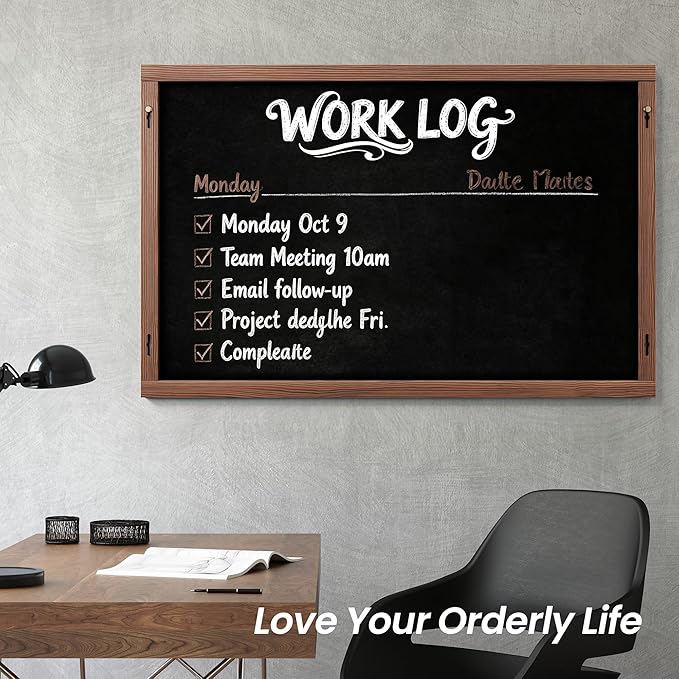 2-in-1 Double-Sided Magnetic Chalkboard 36"x24", Chalk Calendar Board & Large Blackboard for Kitchen & Home Decor, Schedule, Menu, Back-to-School Gift - Hanging Chalk Board with 2 Liquid Pens, Brown