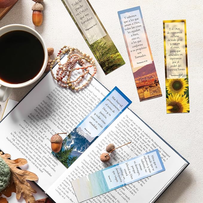 Wxiben Spanish Christian Bookmarks Gifts - 50PCS Bible Verse Scripture Bookmarks Religious Inspirational Book Marks Scenery Page Markers Clip for Book Lovers Students Teachers Reading Christian Gifts