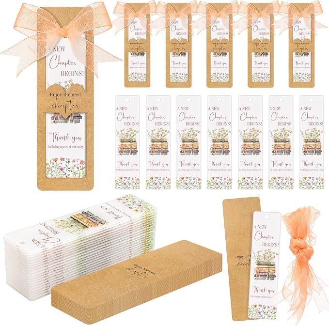 Resurhang 20 Sets A New Chapter Begins Acrylic Bookmark with Kraft Bookmark Sleeves and Ribbon DIY Bookmarks Cards Set Next Chapter Party Decor for Baby Shower Bridal Shower Wedding Book Party Favors