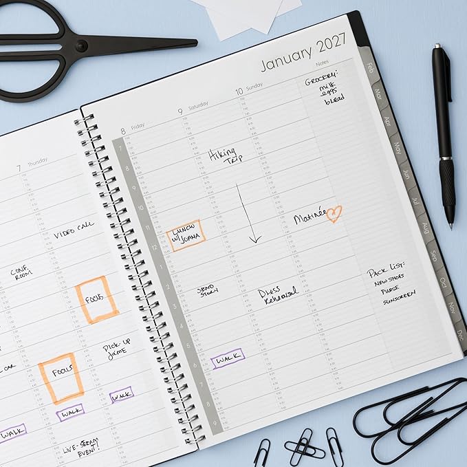 Blue Sky 2027 Weekly and Monthly Appointment Planner Calendar, January 2027 - December 2027, 8.5" x 11", With 15-Minute Blocks, Flexible Cover, Wirebound, Laminated Tabs, Storage Pocket, Enterprise