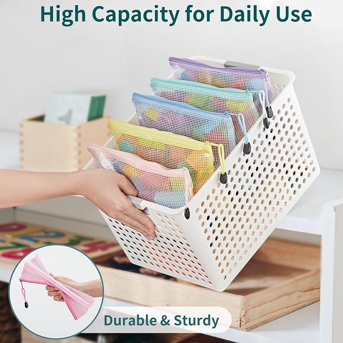 JARLINK 16pcs Mesh Zipper Pouch for Organizing, A5 Size Waterproof Zipper Storage Bags, 8 Colors Plastic file Pouch, Multipurpose for Travel, School, Board Game, Puzzles, Office, and Home Organize