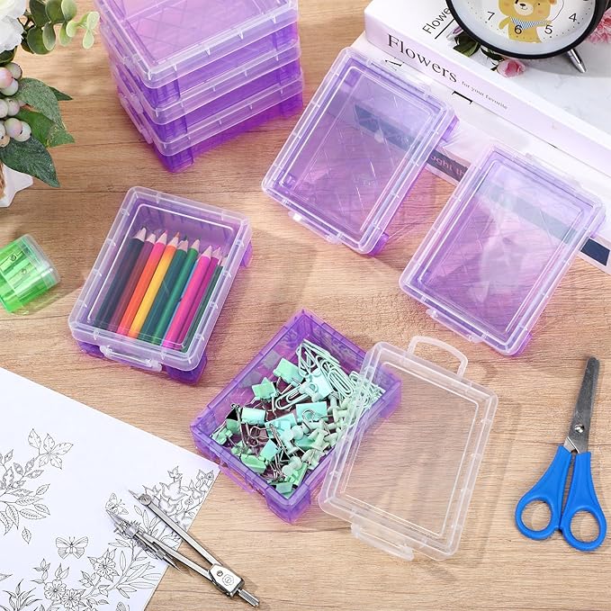 Suzile 25 Pcs Plastic Crayon Boxes with Snap Lids Crayon Storage Organizer Stackable Container Bulk Pencil Case for Pen Crafts Classroom Supplies(Purple)