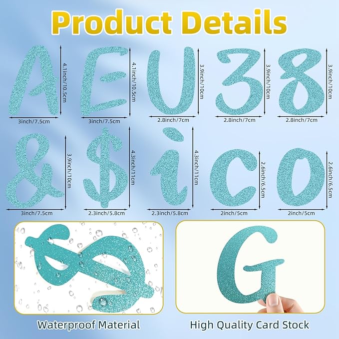 273 Pcs 4 Inch Glitter Bulletin Board Letters Set - Poster Board Letter Cutouts with Alphabet, Symbols, Numbers, Storage Bag - Classroom Decor, DIY Projects, Teacher Supplies, Office (Sky Blue)
