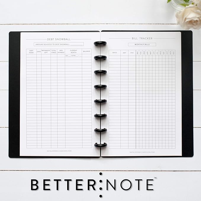 BetterNote Finance Plan Refill for Discbound Notebooks, Bill, Account, Expense, Budget, Debt Snowball, Fits Levenger Circa, Happy Planner, Arc Systems, TUL, Talia, 1 Year Supply (8-Disc, 5.5"x8.5")