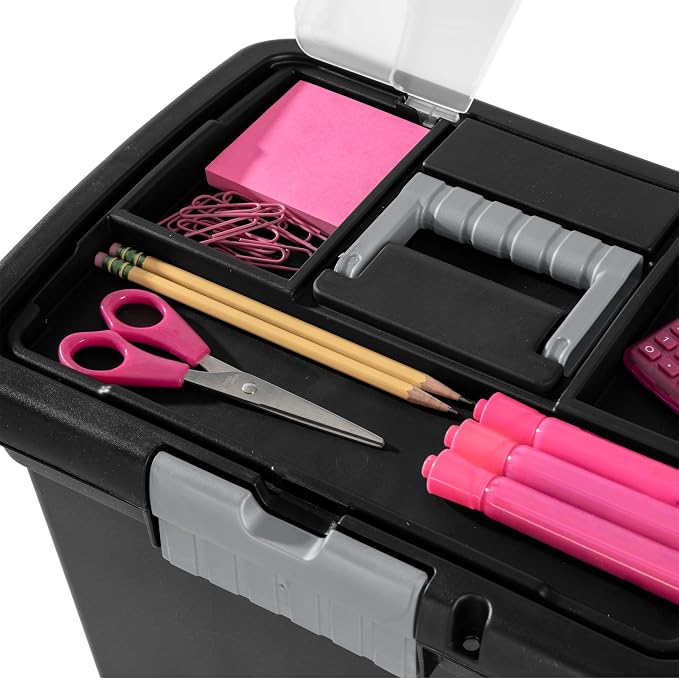 Lockable File Box, Stackable Document Organizer with Handle, Black | Portable structure, perfect for sorting papers and files in indoor storage spaces