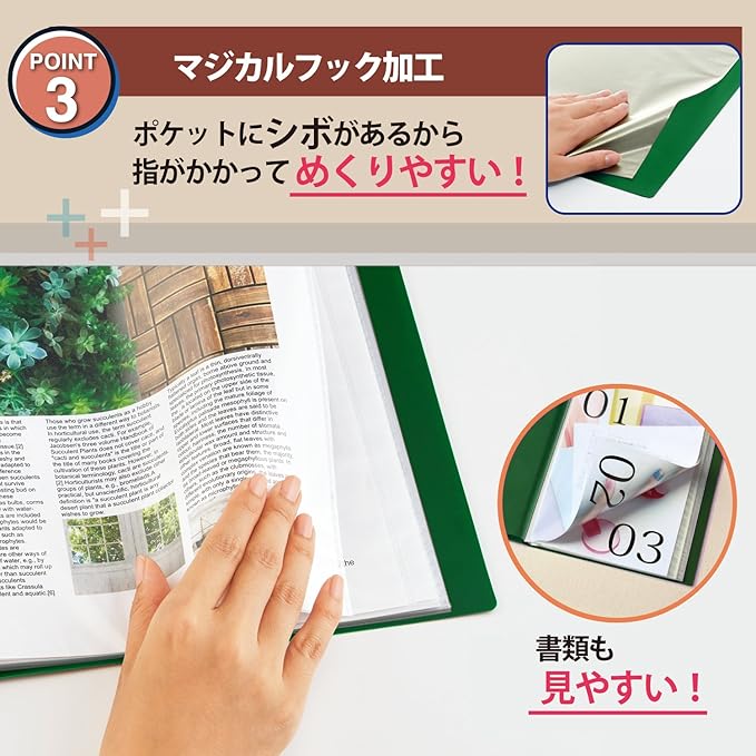 Plus File, Super Economy Clear File + A4, 20 Pockets, Green, 3 Notebooks, 75-869 x 3