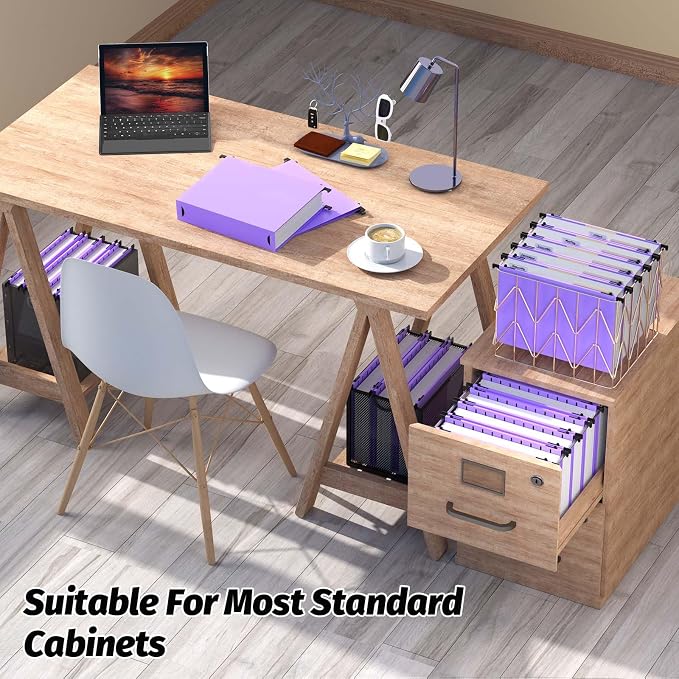 Shutex Extra Capacity Plastic Hanging File Folders,12 Pack Reinforced Hang Folders,Heavy Duty 2 Inch Expansion,Plastic Filing Cabinet Folders,Letter Size,Designed for Bulk Files, Medical Charts,Purple