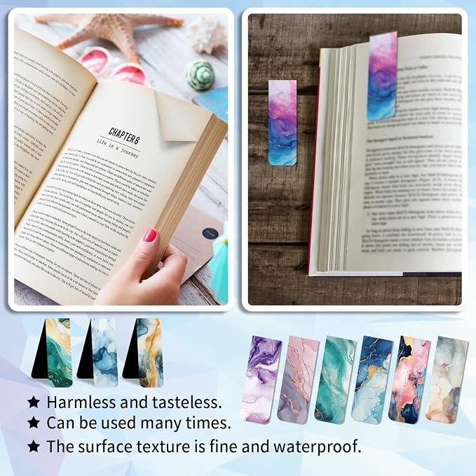 96 Pieces Magnetic Bookmarks Magnet Page Markers - Book Marks for Reading Women & Men with Storage Boxes - Cute Magnet Bookmark Clips for Reading Pleasure（Marble）
