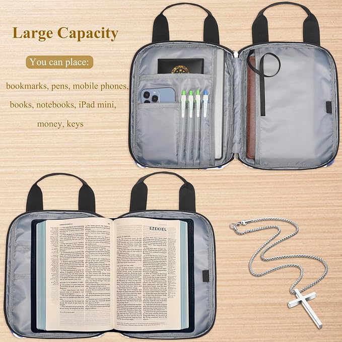 Bible Cover for Women, Bible Holder With Handle and Zippered Carrying Book Case Church Bag