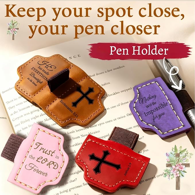Personalized Leather Bookmark with Pen Holder - Magnetic Bible Verse Design, Christian Book Lovers Reading Accessory, for Book Lovers Men Women (Coffee, Psalm 23:1)