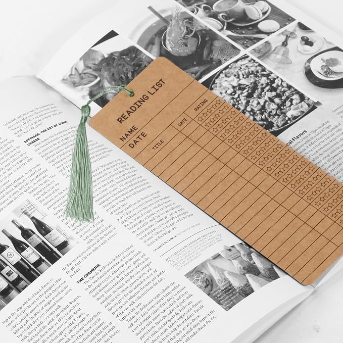 50 pcs Reading List Bookmarks with 50 Bookmark Tassels – 3x8 Inch Book Tracker and Reading Log Bulk Bookmarks for Book Lovers, Students, Teachers – Graduation Gifts, Back-to-School Supplies (Brown)