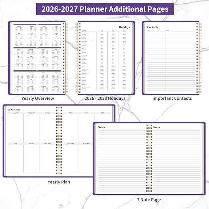 Monthly Planner 2026-2027, Jan 2026 - Dec 2027, 2 Year Calendar 2026-2027 Monthly Planner, 7.5" x 10", 24 month Calendar With Goals To Do List, Habit Tracker Suitable for Schools & Offices & Home, Purple