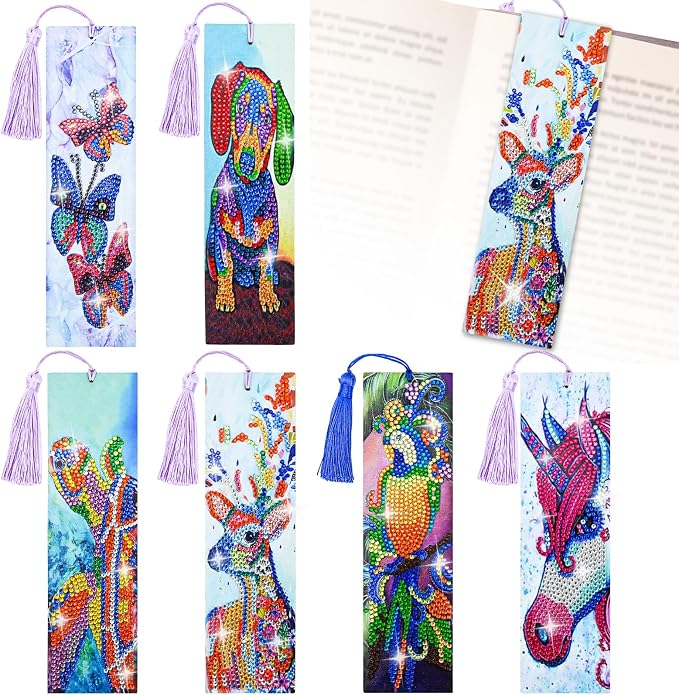 6 Pcs Diamond Painting Bookmark, Animal DIY Book Makers for Adults Book Lovers, Diamond Art Beginners, Small Diamond Art Kits, Paint by Art Crafts Supplies Gift for Women Girls (Dog)