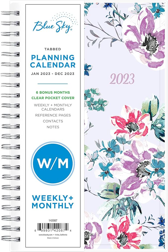Blue Sky 2023 Weekly and Monthly Planner, January - December, 5' x 8', Clear Pocket Cover, Wirebound, Laila (142087)
