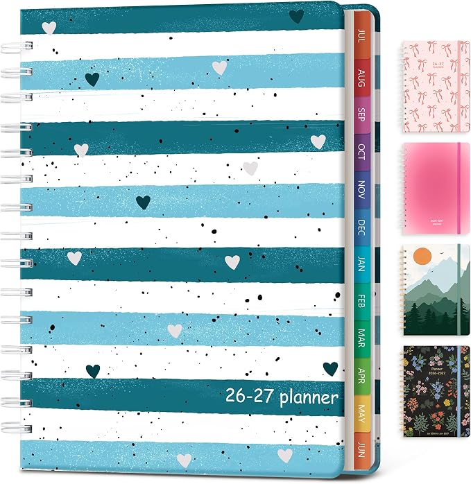 Planner 2026-2027 Monthly and Weekly Academic Planner July 2026 - June 2027, Hardcover Calendar 2026-2027 Agenda Daily Planner for Student Teacher School Office Supplies, 6" x 8.3", Blue Stripe