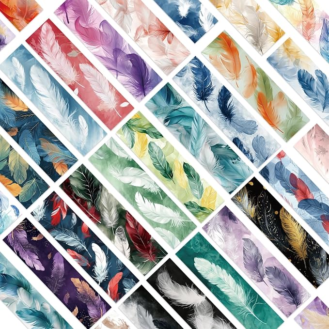 30 Pcs Feather Bookmarks for Kids Aesthetic Bookmark Colorful Feather Bookmark for School Office Students Teens Book Reading Lovers Classroom Favors