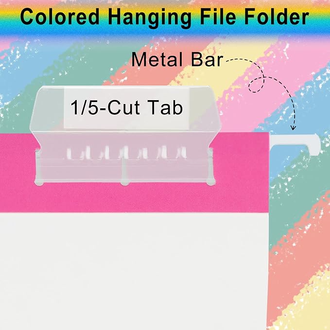 pmybupo 6 Pack Pink Hanging File Folders with Pocket,Letter Size Decorative Colored File Folder Cute Pretty Hanging Folder for Office Home School with 1/5-Cut Adjustable Tabs