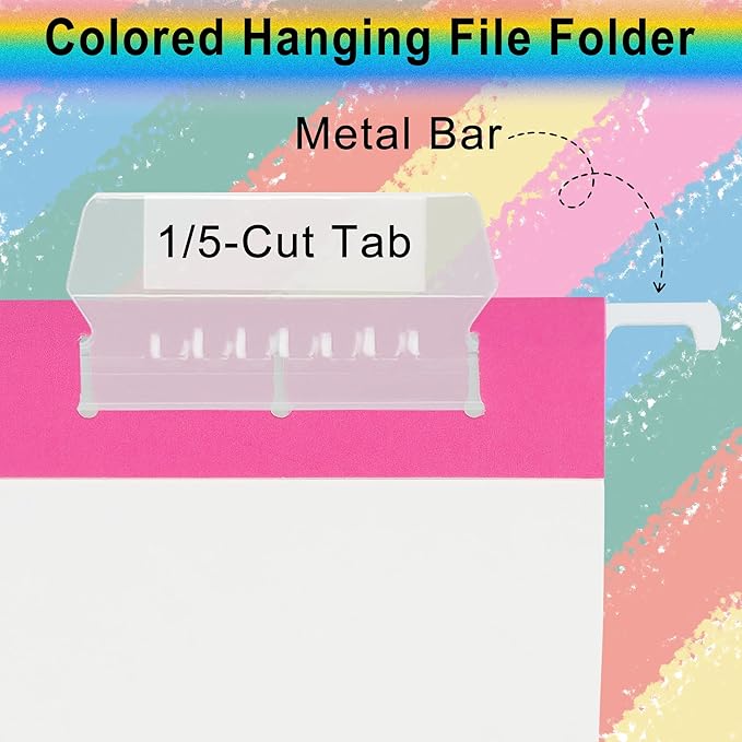 pmybupo 6 Pack Pink Hanging File Folders with Pocket,Letter Size Decorative Colored File Folder Cute Pretty Hanging Folder for Office Home School with 1/5-Cut Adjustable Tabs