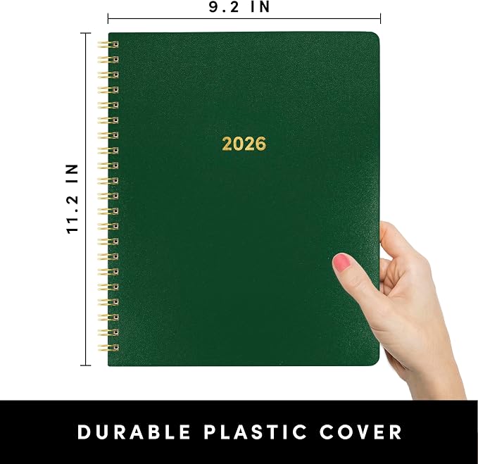 PAPERAGE 2026 Weekly & Monthly Planner, 12 Months, 9.2x11.2 in, Dark Green