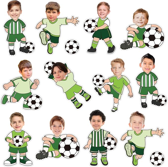 Whaline 50 Pcs Soccer Ball DIY Cutouts Sports Ball Cut-Outs Soccer Player Paper Cutting with 100 Pcs Glue Points for Crafts Birthday Party Classroom Bulletin Board Photo