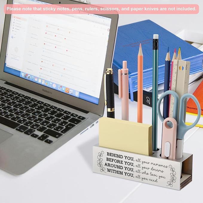 Motivational Pencil Holder Desk Organizer with Inspirational Message, Stainless Steel Office Caddy for Women Men, Laser Engraved Quote Gift for Teacher Coworker Friend, Positive Decor - FBA401