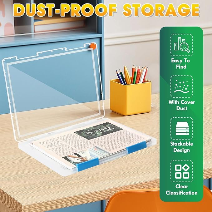 Clear A4 Paper Organizer Box, 6 Pcs Plastic File Box 12.2" x 9.05", Storage Containers for Protecting Scrapbooks, Photos, Crafts, Files