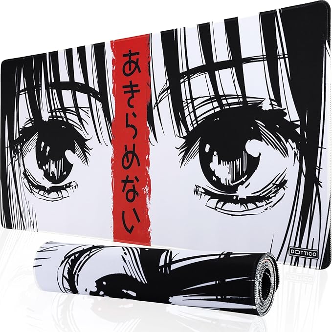 XXL Manga Eyes Gaming Mouse Pad – Japanese Minimalist Desk Mat with Kanji & Bold Art – Non-Slip, Water-Resistant Surface, Stitched Edges – 35.4x15.7 in (Anime Red XX-Large)