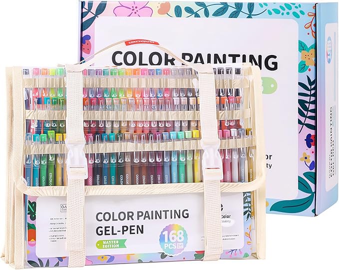 168 Colored Gel Pens Set, 0.6mm Fine Point for Black Paper & White Paper, Pens for Journaling, Adult Coloring Books, Bible, Drawing, Note Taking, Art & Journaling Supplies