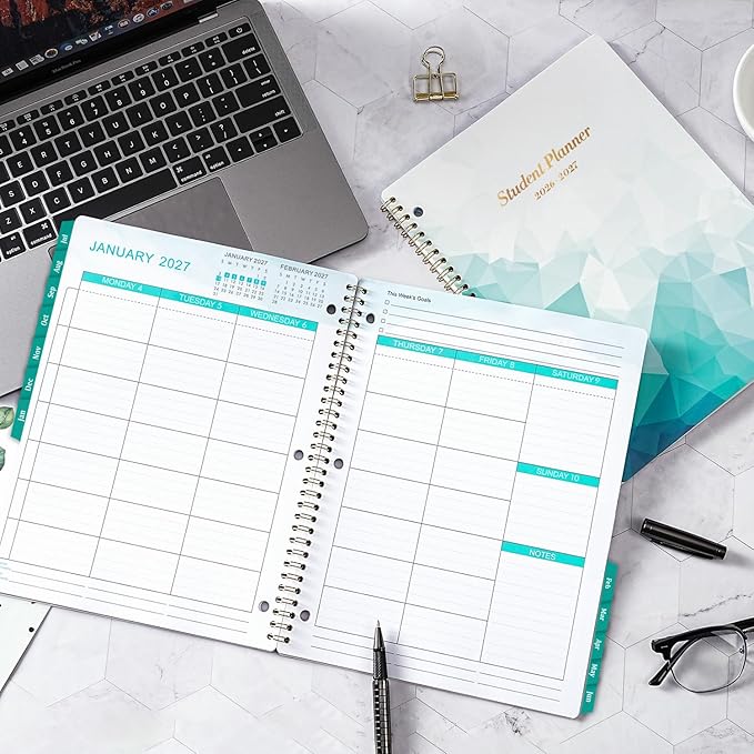 Student Planner 2026-2027 - School Planner 2026-2027 Monthly and Weekly, 26-27 Student Planners with Stickers & Tabs, Academic Planners, July 2026 - June 2027, 9" x 11" - Green
