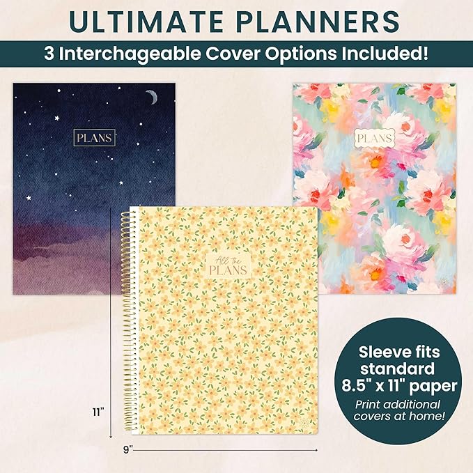 bloom daily planners All in One Ultimate Monthly & Weekly Undated Calendar Planner V2, Notebook, Sketch Book, Grid Pages, Coloring Book and More! 9" x 11" - Interchangeable Cover