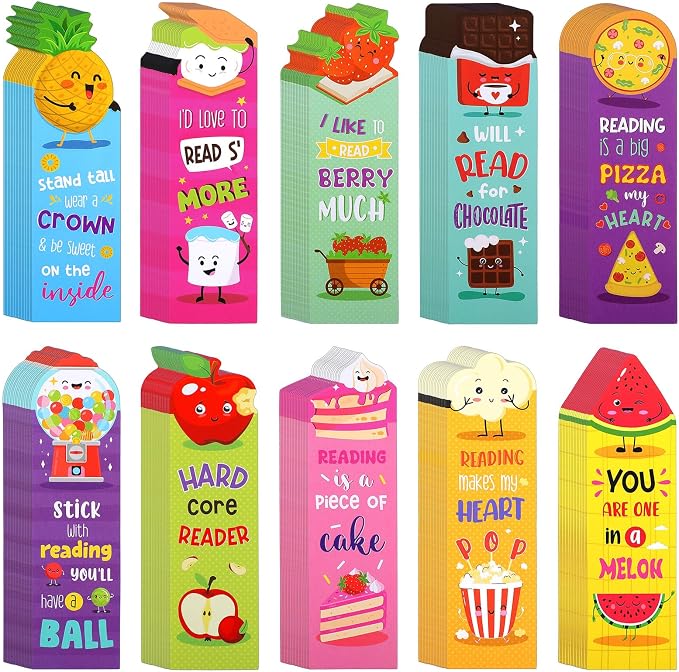 Eersida 180 Pieces Scratch and Sniff Scented Bookmarks Kids Fruit Food Theme Sayings Bookmarks Sayings Assorted Cute Scented Gifts for Students Teens Food Lovers, 10 Styles