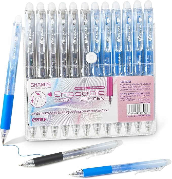12Pcs Retractable Erasable Gel Pens Clicker,Fine Point 0.7mm Smooth Writing Pens,For Writing Journaling Taking Notes School Office Home. (6Black+6Blue)