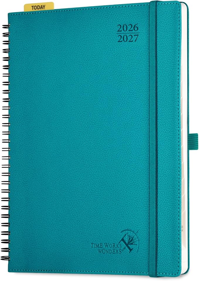 POPRUN 2026-2027 Academic Weekly Planner, Large 8.5" x 10.5" Horizontal Layout Calendar Agenda from July 2026 to June 2027, Softcover Appionment Book with Monthly Tabs, Spiral Bound, Inner-Pocket - Pacific Green